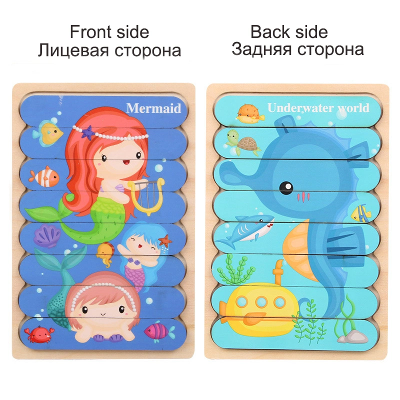 Double-Sided Wooden Jigsaw Puzzle Toys Kids Creative Early Education Cartoon Puzzles