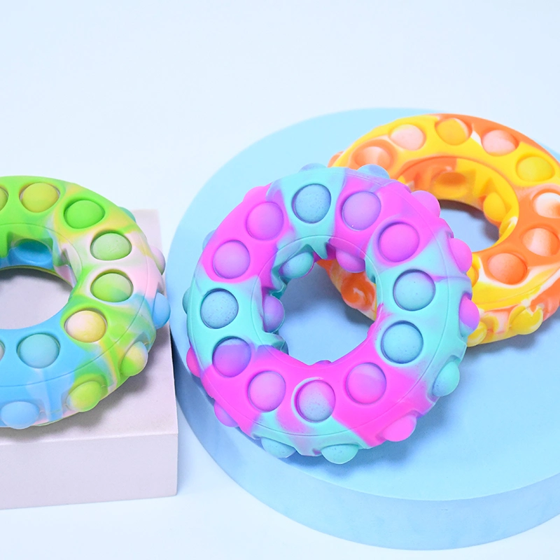 2022 New 3D Colorful Silicone Donuts Stress Relief Fidget Toy Sensory Autism Pop It Push Bubble Toy for Kids Children Promotion